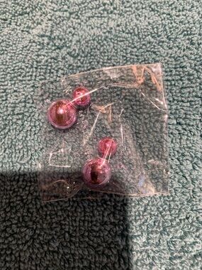 Pink Metallic Double Ball Stud Earrings